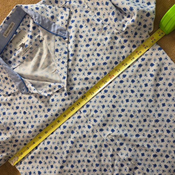 C-LAB NYC Long Sleeve 4 Way Stretch Shirt Mens L 16.5 Slim Fit White Blue Floral - Picture 8 of 9
